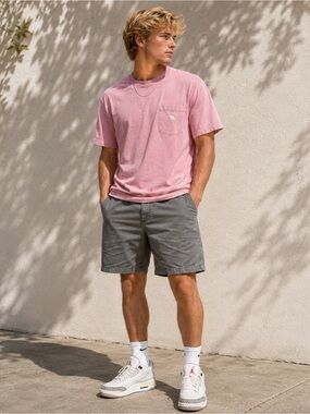 Reed Edwards Summer Wash Men’s Gray Chino Shorts Size 34 Flat Front